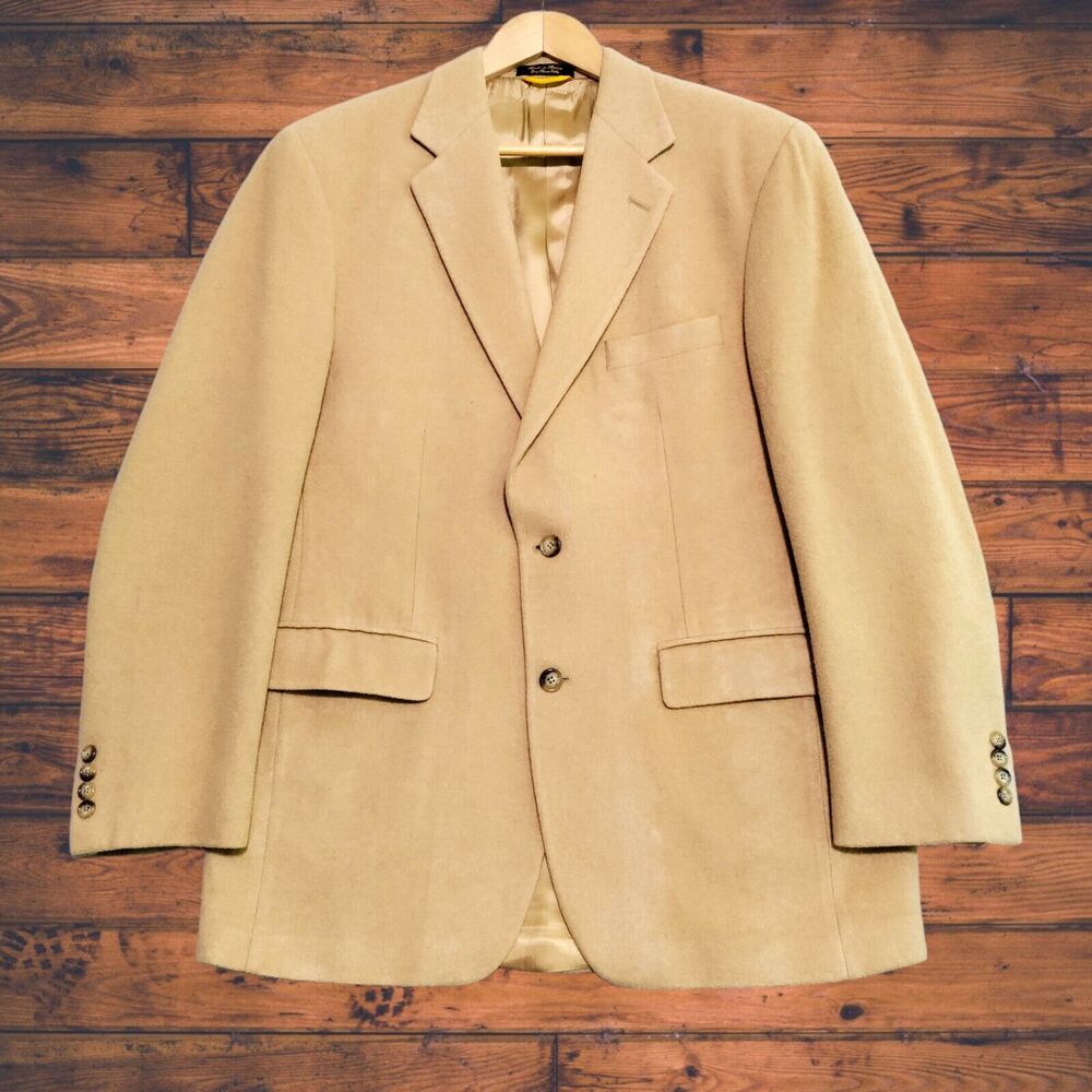 Jos A Bank 42L Tan Camel Hair Blazer Sport Coat Jacket Single Vent 2 Button READ